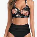 Tempt Me Women Two Piece Swimsuit High Waisted Bikini Halter Vintage Retro Bathing Suit Push up Swimwear (M, Black)