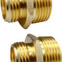 3/4 GHT Male x 1 NPT Male Connector, Brass Garden Hose Fitting, Adapter, Industrial Metal Brass Garden Hose to Pipe Fittings Connect (2 Pack)