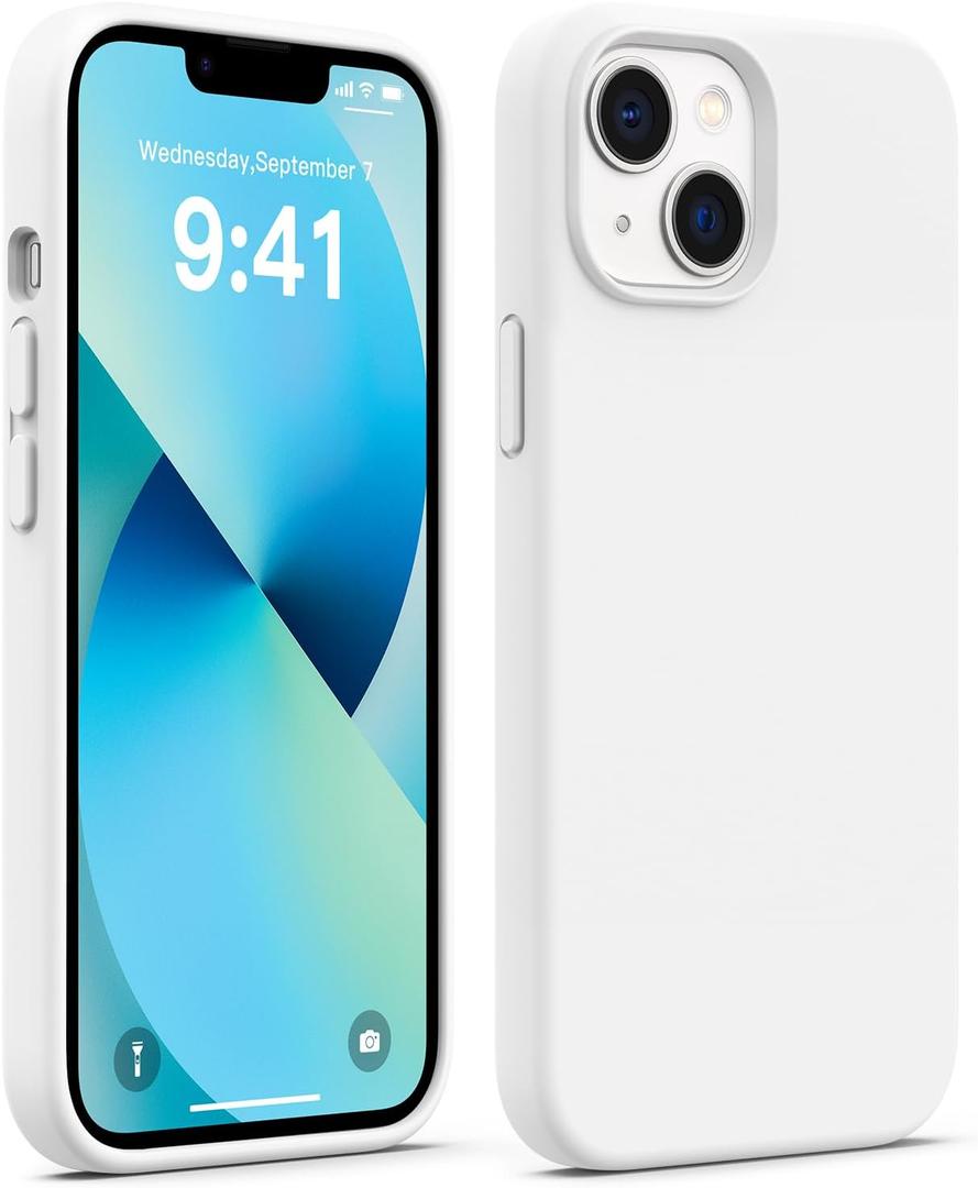 AOTESIER Compatible with iPhone 13 Case, [Silicone Slim Series] Full Body Shockproof Protective Phone Case with Soft Anti-Scratch Microfiber Lining, 6.1 inch, White