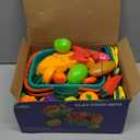 100 Pcs Play Food Set for Kids Kitchen, Pretend Food Toy for Toddlers Age 1-3, Plastics Cutting Fake Food/ Fruit/ Vegetable Accessories with 2 Baskets, Birthday Gifts for 2 3 4 5 Years Old Boys Girls (Blue)