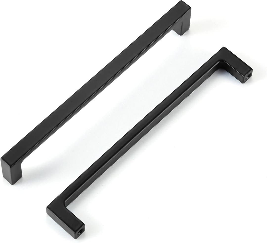 Matte Black Kitchen Cabinet Pull, 6 Pack 6-1/4 Inch(160MM) Hole Center, Modern Square Flat Hardware Handle and Knob for Cabinet Door Drawer Cupboard Wardrobe Bathroom Furniture Dresser