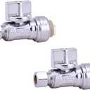 LD Valve-1/4 Turn Push-Fit Straight Stop Valve,1/2-in Push Fit Ptc x 3/8-in OD Compression Brass Straight Water Valve,Chrome Plated Str Supply Shut Off Valve for Faucet or Toilet Installation (2-Pack)