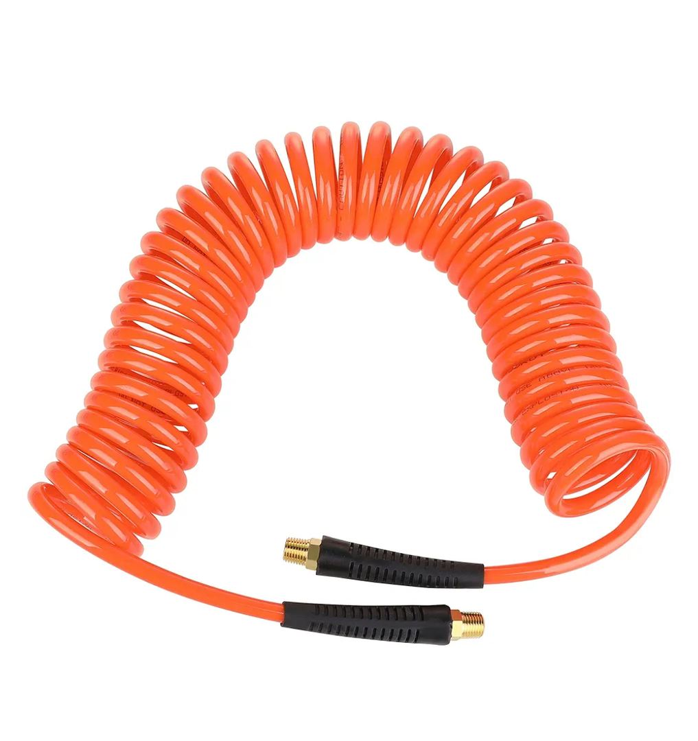 Yereen 1/4 Inch x 25 Ft PU Air Hose Polyurethane Recoil Air Hose, 1/4¡± MNPT Swivel Brass With Bend Restrictors, 120 PSI Flexible PU Air Compressor Hose Reinforced and Kink Resistant