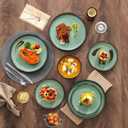 vancasso Plates and Bowls Sets, 22 Pieces Stoneware Dinnerware Sets for 8, Kitchen Dish Set Mircowave and Dishwasher Safe Ceramic Dishware, Turf Green, Series AMBER