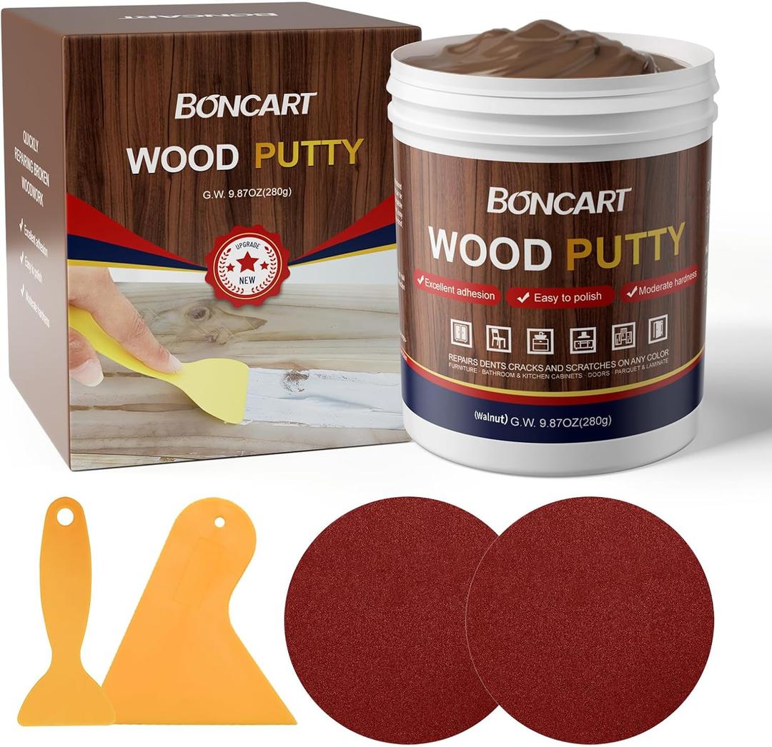 Walnut Wood Putty Filler - 9.87 Ounce Paintable Wood Filler for Furniture Repair, Quickly Repair Any Broken and Defective Wooden Furniture