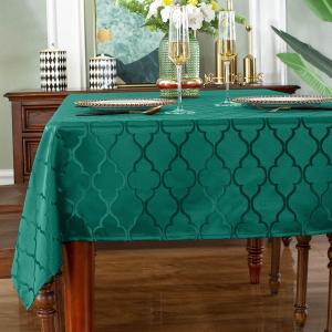 SASTYBALE Jacquard Christmas Tablecloth Flower Pattern Polyester Table Cloth Spill Proof Wrinkle Resistant Table Cover for Xmas Holiday Party Decor (Rectangle, 60" x 84" (6-8 Seats),Green)