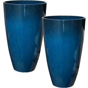 RUBBER BOND Plant Pots 2 Pack - Modern Indoor/Outdoor Planters for Home Decor - Weather-Resistant Large Flower Pots - Lightweight 22 Inches Tall Planters - Blue Glossy Round Pots for Plants