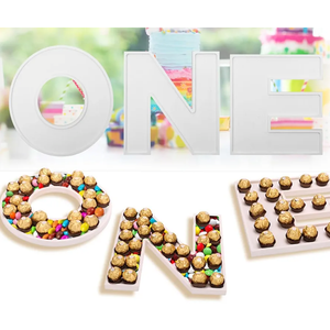 3PCS Larger Charcuterie Letter 12” ONE fillable Tray, Baby Serving Trays for Food, Wood Letter Chocolate Candy Tray for Baby Shower Party Favors (ONE- White)