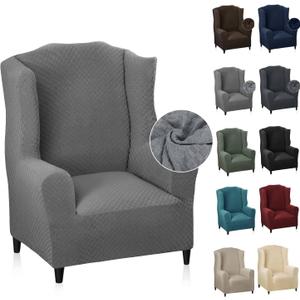 MAXIJIN Wingback Chair Covers 1-Piece Stretch Wing Chair Covers Soft Thick Wingback Armchair Slipcover Non-Slip High Back Chair Furniture Protector Washable (Wing Chair, Light Gray)