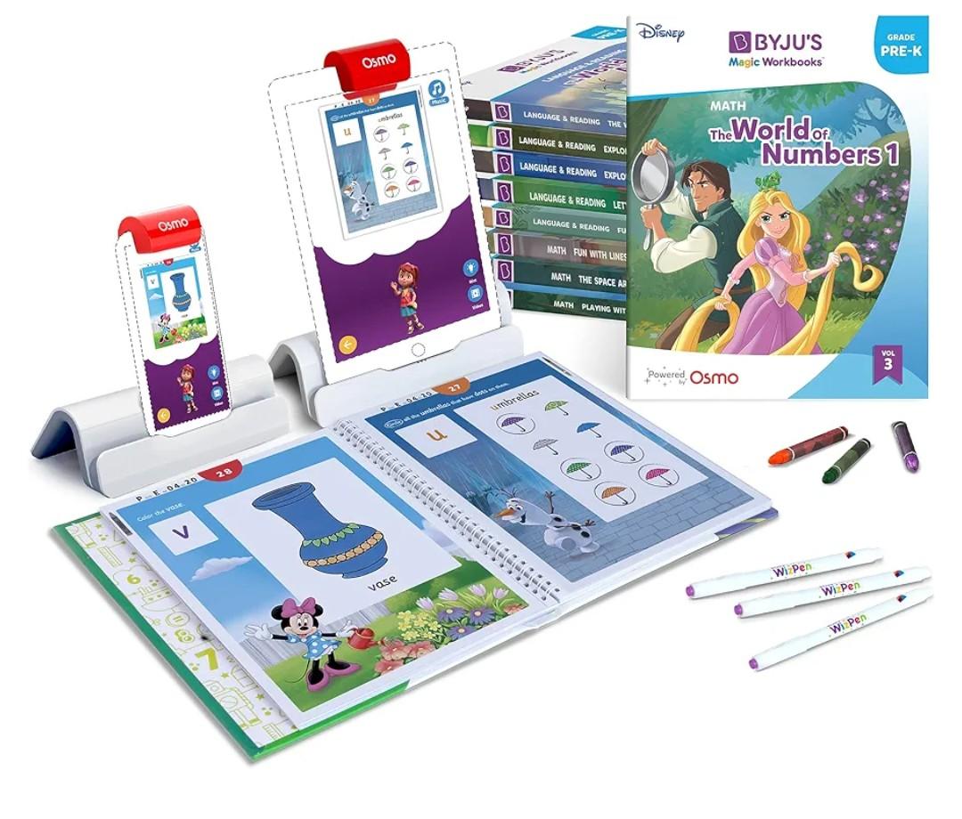 BYJU’S Learning Kit: Disney, Pre-K Premium Edition (App + 9 Workbooks) - Preschool, Ages 3-5, Featuring Disney & Pixar Characters- Learn Numbers, Letters, Shapes & Colors - Osmo iPad Base Included pack of 2