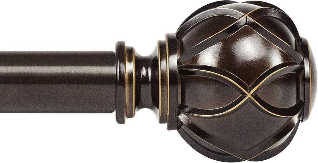 KAMANINA 1 Inch Curtain Rod Telescoping Single Drapery Rod 36 to 72 Inches (3-6 Feet), Antique Bronze Curtain Rods for Windows 24 to 68 Inches, Netted Texture Finials
