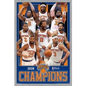 Trends International NBA New York Knicks - 2026 NBA Finals Champions Wall Poster, 34L x 22.4W, Gray Framed Version