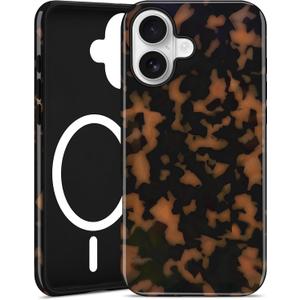 Jusy Compatible with MagSafe Brown Tortoise Shell Print Phone Case for iPhone 17, Amber Trendy Luxury Magnetic Soft TPU and Hard PC Protective Phone Cover for Women Girls - Yellow