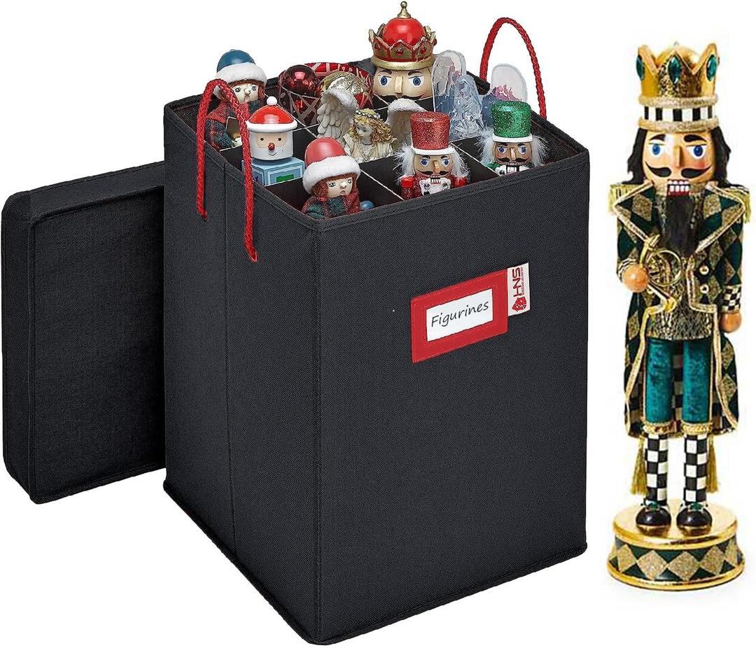 Christmas Nutcracker and Figurine Collectible Storage Box - Stores Up to 9-16" Tall Nutcrackers, Ornaments, and More - Holiday Decor Organizer with Adjustable Dividers - Nutcracker NOT Included (Charcoal)