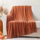 BATTILO HOME Rust Orange Throw Blanket for Couch, Soft Chenille Knit Throws with Tassels for Home Decor, Fall Caramel Throws for Couch Cover, 60"x80"