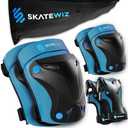 SKATEWIZ Skate Pads - Knee and Elbow Pads & Wrist Guards for Roller Skating [6pc] Skating Protective Gear Adult and Kids - Roller Skate Pads, Large