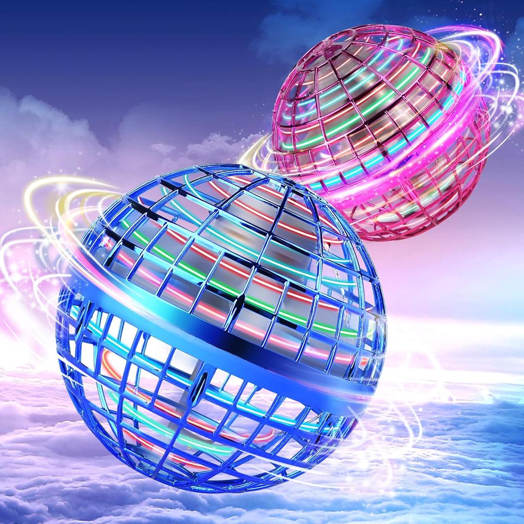 Vrainito Flying Orb Ball 2025 Upgrade, 2 Pack Hand-Controlled Flying Orb Toy, 360 Rotating Cosmic Globe Hover Ball for Kids (Blue + Purple)