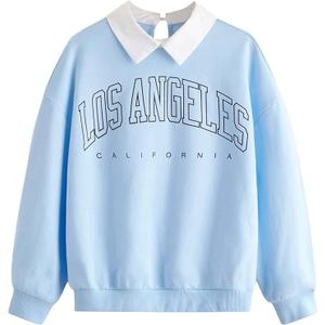 SOLY HUX Girl's Letter Graphic Sweatshirt Collared Drop Shoulder Long Sleeve Casual Pullover Tops, 7Y
