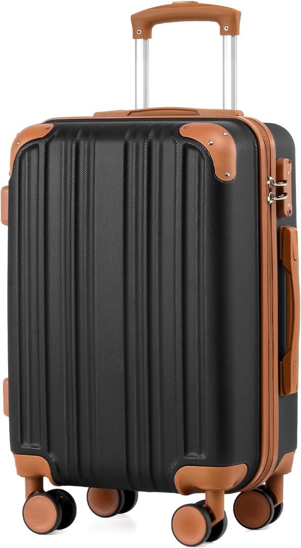 Coolife Carry On Luggage, Suitcase with Durable and Lightweight, carry on suitcase with ABS Hardshell, Dual Spinner Wheels, TSA Lock, and YKK Zipper (apricot black, S(20in)_carry on)