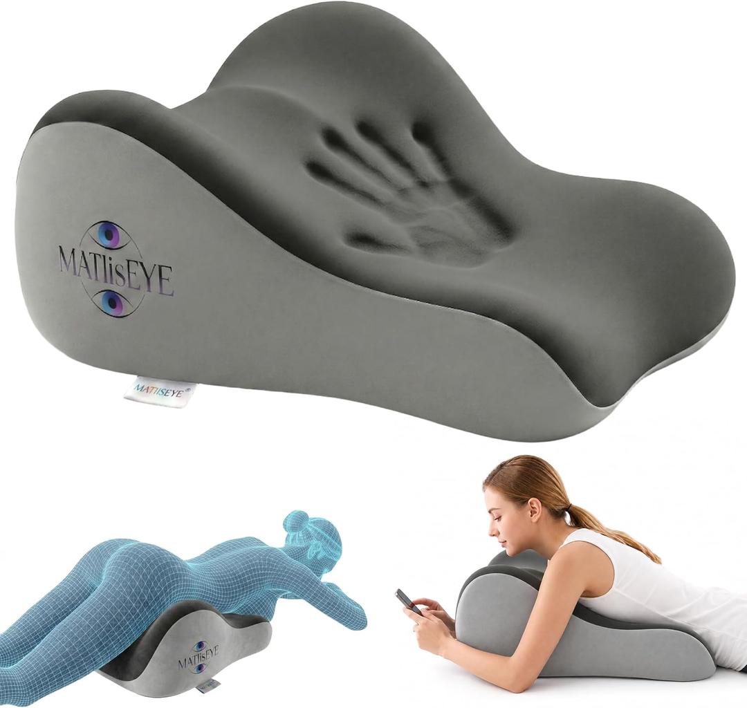 Memory Foam Wedge Pillow, Contoured Firm 50D Support, Double Grey