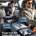 200W Car Charger USB C, PD100W Fast Charge w/100W Type C Fast Charging 5FT Coiled Cable, PD3.0/QC4.0/PPS Cigarette Lighter Phone Adapter for iPhone 17/16 ProMax, MacBook Pro/Air, Samsung S26/S25, iPad