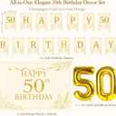 50th Birthday Decorations for Women, Elegant Champagne Gold Happy 50th Birthday Decorations for Her with Banner, Crown & Sash, Cake Topper, 50 Number Balloons and Backdrop