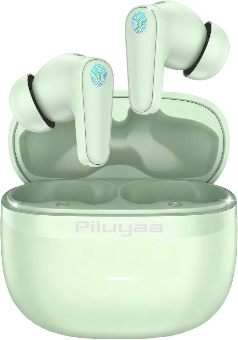Piluyaa Wireless Earbuds Bluetooth 5.4 Headphones in Ear Buds, True ANC+ENC Noise Cancelling Earbuds, HiFi Stereo Deep Bass Earphones for Sports/Workout-Black (Green)