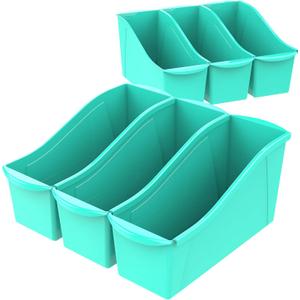 Storex Large Book Bin, Interlocking Plastic Organizer for Home, Office and Classroom, Teal, 6-Pack (71120U06C)