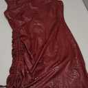 Milumia Women's Off Shoulder Pu Leather Mini Dress Sexy Drawstring Ruched Party Club Short Dresses (Large, Burgundy)