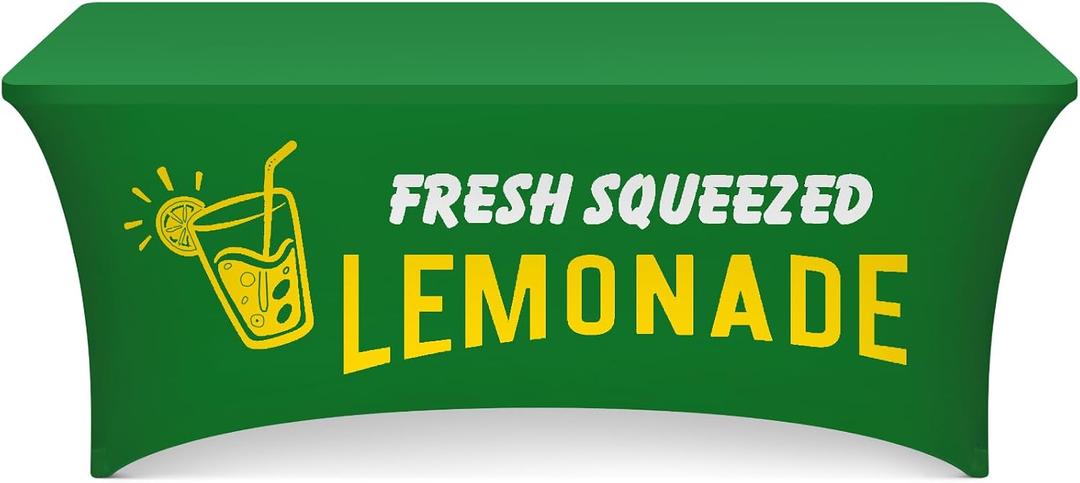 Oudain Lemonade Stand Supplies Tablecloth Stretch Spandex Table Cover Lemonade Vendor Tablecloth for Standard Folding Tables Summer Gathering Beach Picnic Lemon Birthday Party Decor(Green,6ft)
