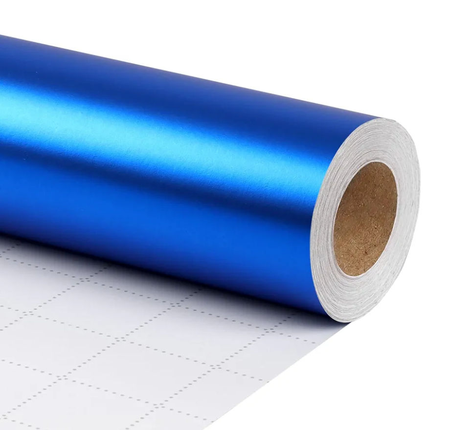 LaRibbons Blue Wrapping Paper, Solid Color Matte Metal Gift Paper Roll - 17 Inch x 40 Feet (56.6 sq. ft. ttl.) Gift Wrapping Paper for Valentine's Day, Wedding, Birthday, Christmas