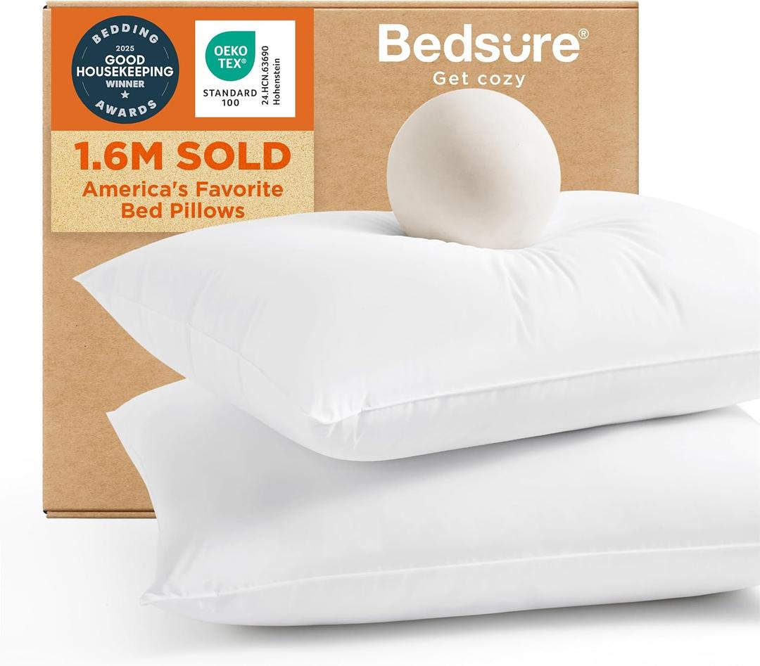 Bedsure Pillows King Size Set of 2 - Hotel Collection Bed Pillows for Sleeping, with Down Alternative Filling, Soft Support for Back, Stomach or Side Sleepers, King, 28"x19", White, 2 Pack