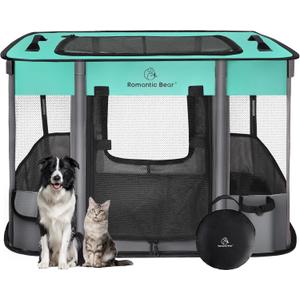 Dog Playpen,Pet Playpen,Foldable Dog Cat Playpens,Portable Exercise Kennel Tent Crate,Water-Resistant Breathable Shade Cover, Indoor Outdoor Travel Camping Use for Small Animals with Carrying Case(M) (Green)