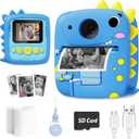 Kids Camera Instant Print, 1080P HD Digital Video Cameras for Kids with Print Paper & SD Card, Christmas Birthday Gifts for Girls Boys, Portable Dinosaur Toys for 3-10 Year Old Girls Boys- Blue