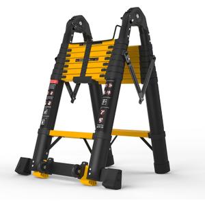 SINMEIRUN 16.5 FT Telescoping A Frame Ladder, 8 Step, ANSI Certified, Type IA Heavy Duty, 330lbs Max Capacity, Aluminum Extension Ladder for Home, Roof, RV; Yellow