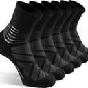 IRAMY Compression Ankle Support Crew Socks Men Women Coolmax Wicking Plantar Fasciitis Relief Running Hiking Socks 3 Pairs (Medium, Black-3 Packs)