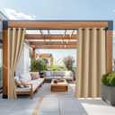 Outdoor Patio Curtains Waterproof Set of 2, Rustproof Stainless Steel Grommet Porch Decor Thermal Insulated for Outdoor Open-air Film/Pool, Biscotti Beige, W52 x L72 Inch