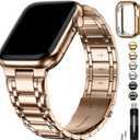 Fullmosa Bands Compatible Apple Watch 41mm 40mm 38mm 46mm 49mm 45mm 44mm 42mm, Stainless Steel iWatch Band with Case for Apple Watch Series 9 8 7 6 5 4 3 2 1 SE 10 Ultra, 38mm 40mm 41mm Rose Gold