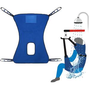 Patient Lift Aid Sling for Shower with Head Pillow Toileting Transfer and Bed Positioning Full Body Mesh Sling Straps Elderly Home Use Care Handicap Assist Medical Lift Belt (Blue)
