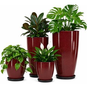 Usocik Large Outdoor Planters, Set of 4, 10/12/21/24 Inch, Wine Red