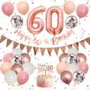 60th Birthday Decorations Retro Pink Rose Gold,60th Birthday Balloons,Happy 60th Birthday Banner with Cake Toppers Rose Gold Number 60 Balloons Confetti Balloons for Women Birthday Party Decorations