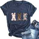 Yimoya Happy Easter Shirt Cute Easter Tees Leopard Bunny Rabbit Graphic Tees (Medium)