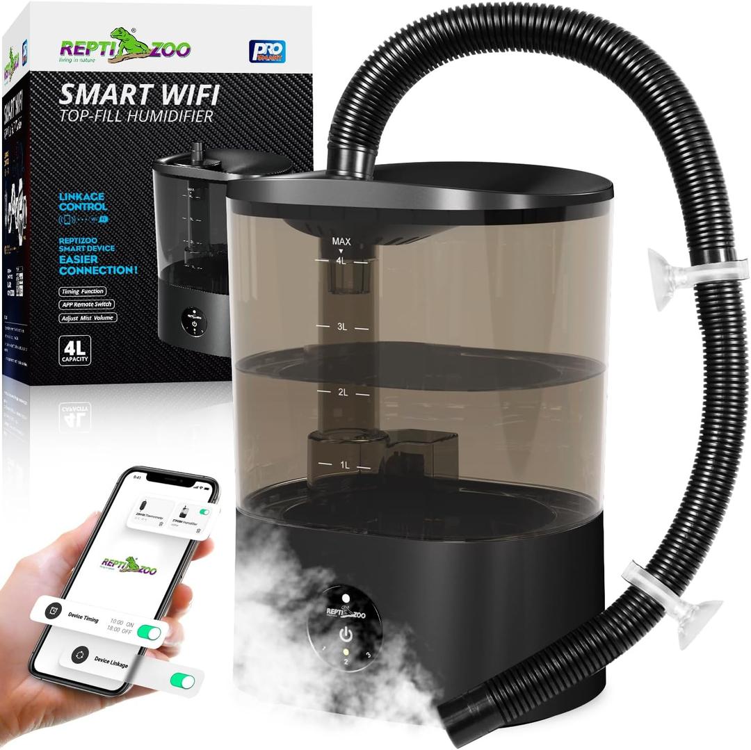 REPTI ZOO Smart WiFi Reptile Fogger with Timing, 4L Reptile Terrariums Humidifier, Fog Machine Mister for Chameleon Frog Turtle Gecko | Misting System Spray Kit for Amphibia, Plants | Linkage Control