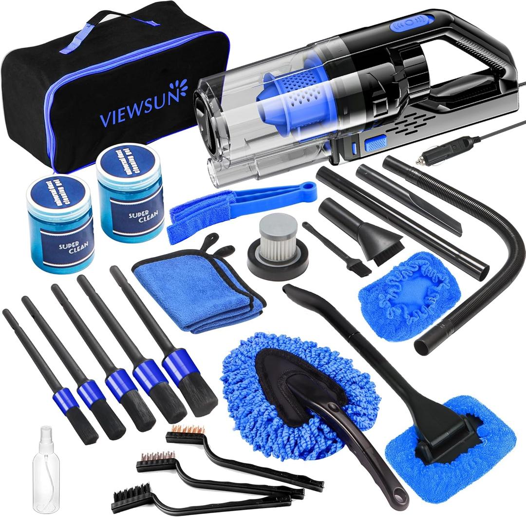 Viewsun Car Cleaning Kit, Car Interior Detailing Kit with High Power Handheld Vacuum, Detailing Brush Set, Windshield Cleaner, Cleaning Gel, Complete Auto Accessories for Men, Women