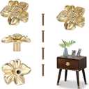 Flower Shaped Cabinet Knob Kitchen Knobs Elegant Petals Dresser Drawer Knobs for Furniture Nightstand Bookcase Cupboard Drawer Pull Single Hole Handle 4 Pcs (Gold)