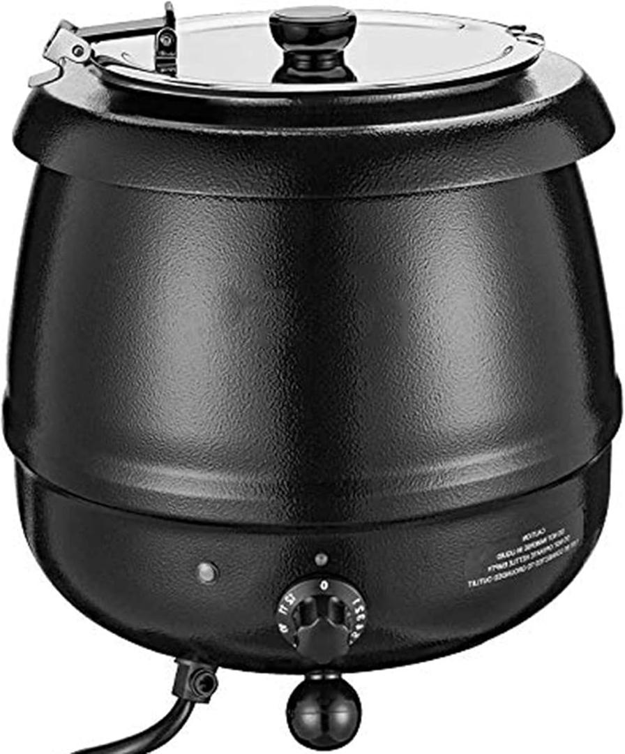 Stainless Steel Stock Pot - 10.5 Quart With Hinged Lid And Removable Soup Jug, Heatable Large Capacity Soup Bucket, Commercial Grade Stockpot With Lid, Black