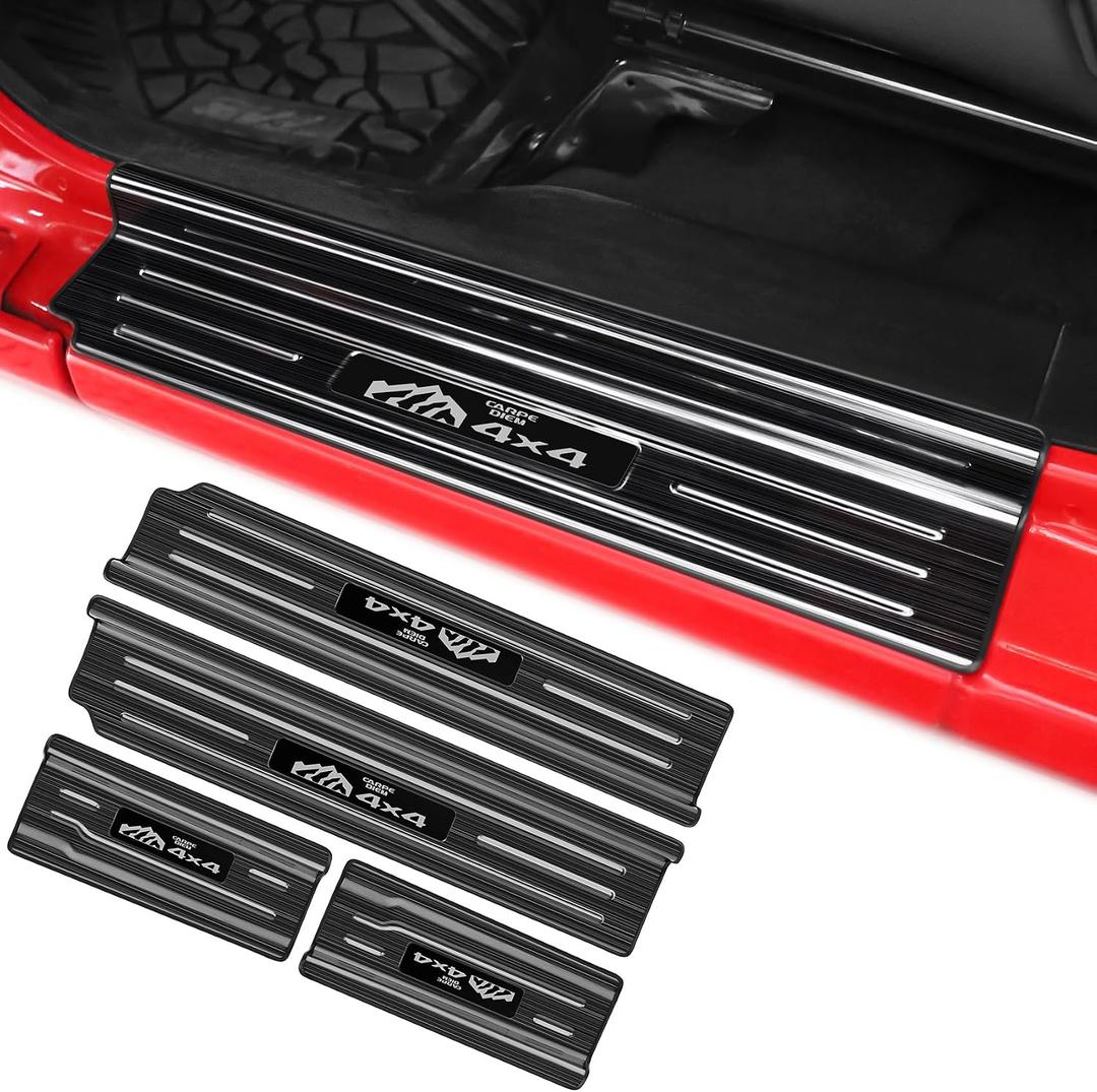 4PCS Car Door Sill Protector for Jeep Wrangler JL JLU 2018-2025 &Gladiator JT 2020-2025,Stainless Steel Material Door Sill Guards for Wrangler Accessories,4 Door (Brushed Black)