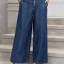 Cicy Bell Womens Wide Leg Jeans Baggy Elastic Waist Button Boyfriend Casual Denim Pants with Pockets (Blue)
