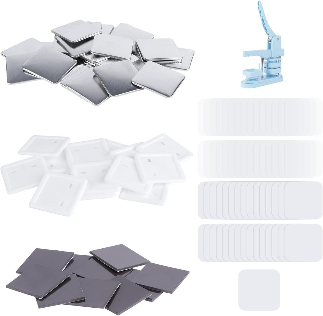 100 Sets 50mm/1.97 inch Fridge Magnet Button Maker Supplies for Square-Shaped Button Maker Machine 50mm, Includes Metal Cover, Plastic Back Cover, Soft Magnet, Clear Film&Blank Paper