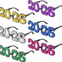 Kanayu 6 Pairs 2026 Glitter New Year Eve Glasses 2026 Number Eyeglasses Props Sunglasses for Party Supplies(Mixcolor)